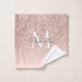 Rose Gold Pailleté Blush Rose Monogramme (Gant de toilette)