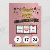 Rose Gold Pailleté Chanceux en Amour Save the Date (Devant / Derrière)