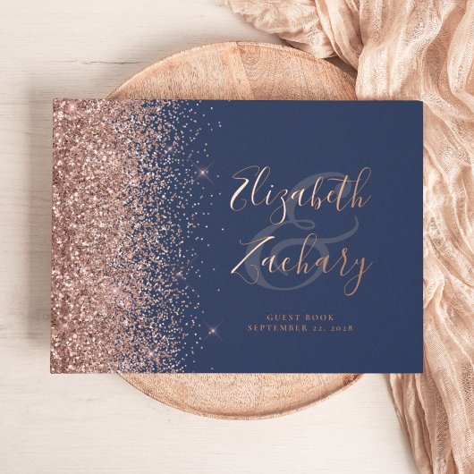Rose Gold Pailleté Écriture Navy Blue