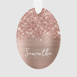Rose Gold Pailleté Glam Nom Ovale