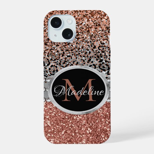 Rose Gold Pailleté Stylé Féminin Monogramme Léopar (Verso)