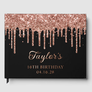 Rose Gold Paillettes Gouttes Noir 16e Anniversaire