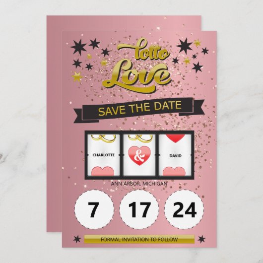 Rose Gold Paillettes Lotto Love Save the Date (Devant / Derrière)