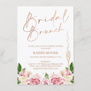 Rose Gold Peonies Bridal Brunch Shower Invitation