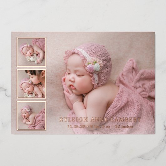Rose Gold Photo Collage Faire-part de naissance fi (Recto)