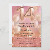 Rose Gold Pink 14e anniversaire Invitations pour l (Devant)