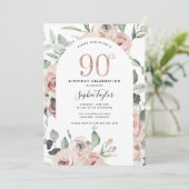 Rose Gold Pink 90e Invitation anniversaire (Debout devant)