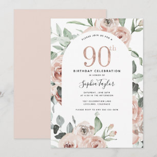 Rose Gold Pink 90e Invitation anniversaire