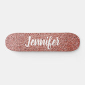 Rose Gold Pink Faux Glitter Personalized Skateboard (Horizontaal)