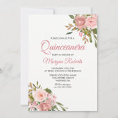 Rose Gold & Pink Flowers Quinceanera Invitation du (Devant)