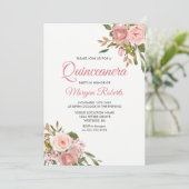 Rose Gold & Pink Flowers Quinceanera Invitation du (Debout devant)