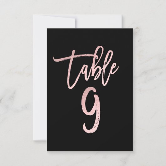 Rose Gold Pink Foil Moderne Numéro de Table 9 Scri (Dos)