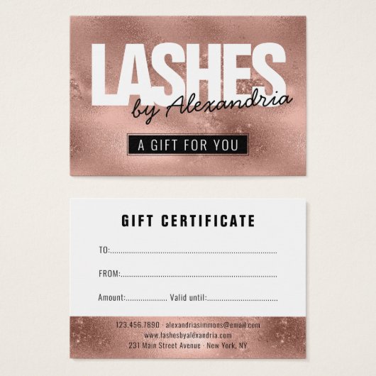 Rose Gold Pink Sparkle certificat cadeau (Devant & derrière)