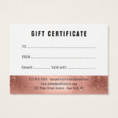 Rose Gold Pink Sparkle certificat cadeau (Dos)