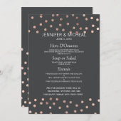Rose Gold Pois Charcoal Black Mariage Menu (Devant / Derrière)