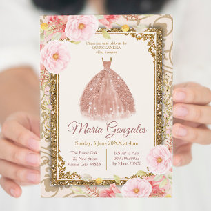 Rose Gold Princesse Quinceanera Invitation