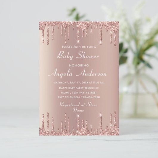 Rose Gold QR Code bébé garçon douche Invitation (Debout devant)