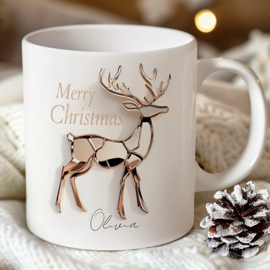 Rose Gold Reindeer Christmas Mug | Custom Name