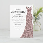 Rose Gold Robe Bourgogne Quinceanera Invitation (Debout devant)