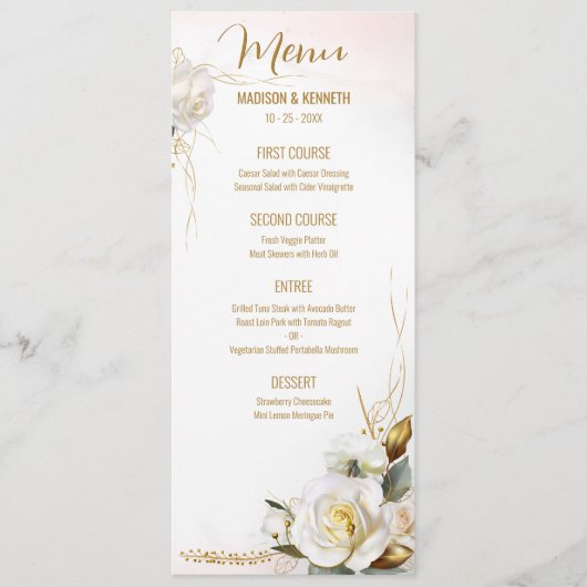 Rose Gold Romantic Floral Mariage Menu (Devant)