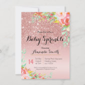 Rose Gold Rose Baby Invitation à saupoudrer Floral (Devant)