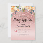 Rose Gold Rose Baby Sprinkl invitation Bleu (Devant)