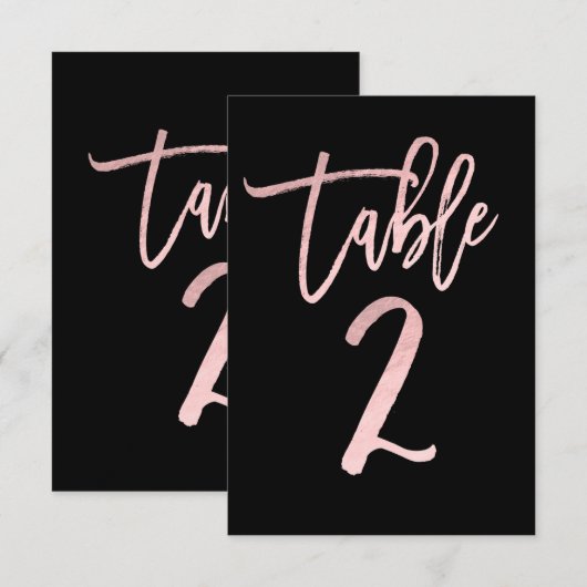 Rose Gold Rose Foncé Moderne Numéro de Table 2 (Devant / Derrière)