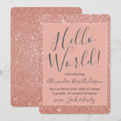 Rose Gold Rose Hello World Baby Girl Faire-part (Devant / Derrière)