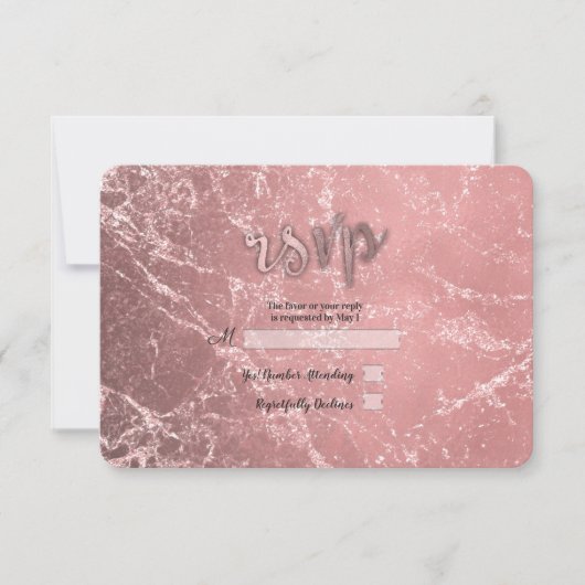 Rose Gold Rose Moderne Marbre Réponse RSVP (Devant)