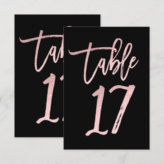 Rose Gold Rose Pailleté Moderne Numéro de Table 17 (Devant / Derrière)