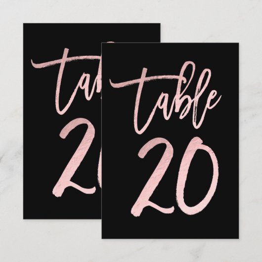 Rose Gold Rose Pailleté Moderne Numéro de Table 20 (Devant / Derrière)
