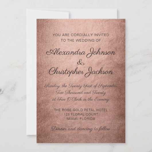 Rose Gold Rustic Foil Faire-part de mariage simple (Devant)