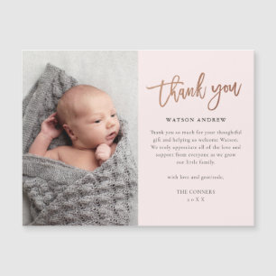 Rose Gold Script Baby Merci carte magnétique