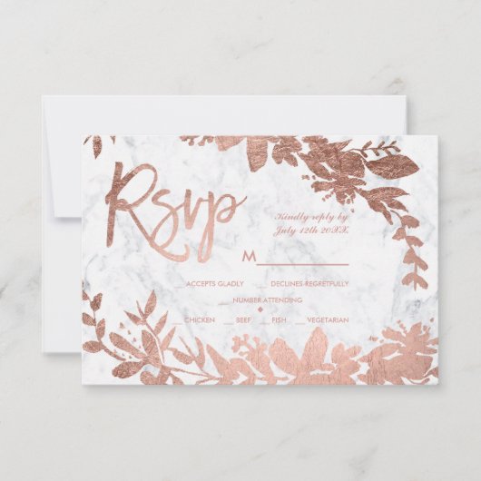 Rose Gold script floral blanc marbre rsvp mariage (Devant)
