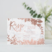 Rose Gold script floral blanc marbre rsvp mariage (Debout devant)