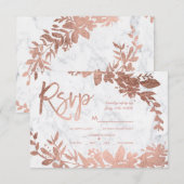 Rose Gold script floral blanc marbre rsvp mariage (Devant / Derrière)