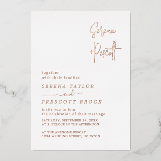Rose Gold Script Mariage Real Foil Invitation (Recto)