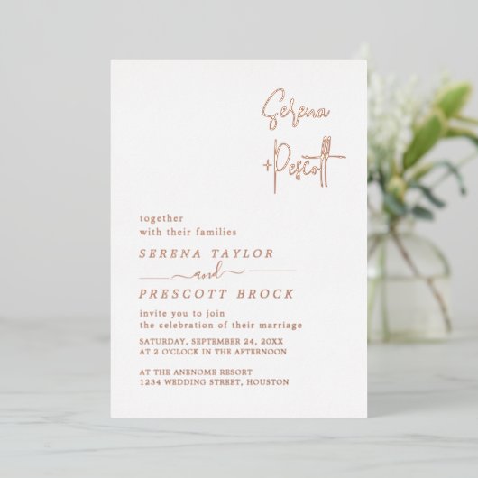Rose Gold Script Mariage Real Foil Invitation (Debout devant)
