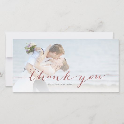 Rose Gold Script Minimal Mariage Photo Merci (Devant)