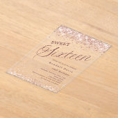 Rose gold script modern Sweet 16 clear Acryl Uitnodigingen (Laagn)