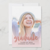 Rose Gold Script Photo Graduation Faire-part (Devant)