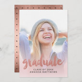 Rose Gold Script Photo Graduation Faire-part (Devant / Derrière)