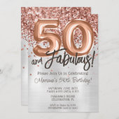 Rose Gold Silver 50e Anniversaire Fête Invitation (Devant / Derrière)