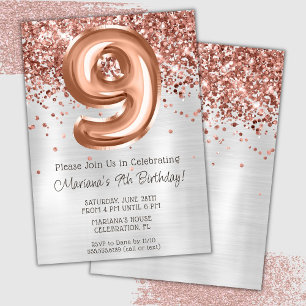 Rose Gold Silver 9e Anniversaire Fête Invitation