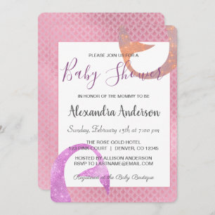 Rose Gold Sparkle Mermaid Baby shower Invitation