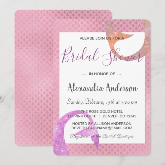 Rose Gold Sparkle Mermaid Invitation de douche nup (Devant / Derrière)