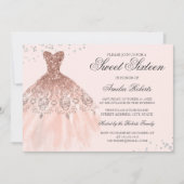 Rose Gold Sparkle robe Sweet sixteen Invitation (Devant)
