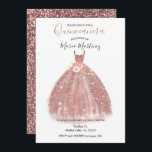 Rose Gold Sparkle Rose Fleurs Quincean Invitation<br><div class="desc">Rose Gold Sparkle Pink Flowers Quinceanera Mis Quince Anos,  15e anniversaire, </div>