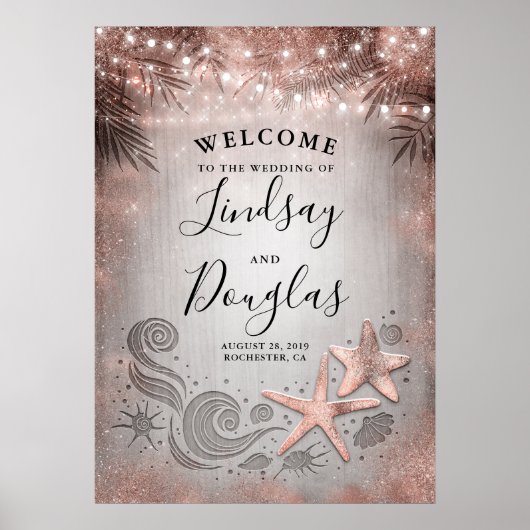 Rose Gold Starfish Beach Affiche de bienvenue de m (Devant)