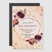 Rose gold stars florals birthday invitation magnet (Devant / Derrière)
